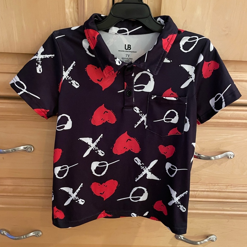Kids Red and Black Graphic Polo Shirt